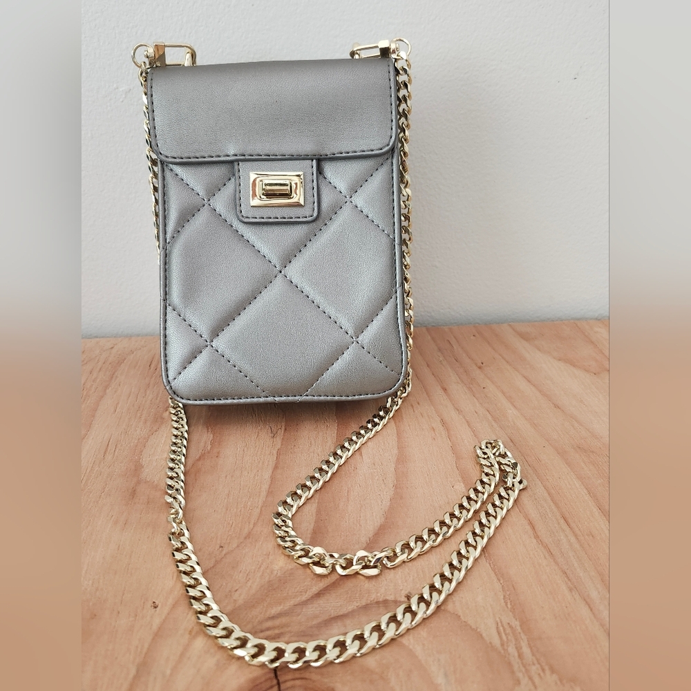 JULES KAE Ceci Grey Faux Vegan Leather Quilted Crossbody